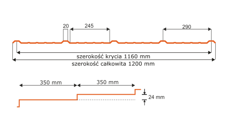 Blachodachówka QUATTRO rysunek techniczny